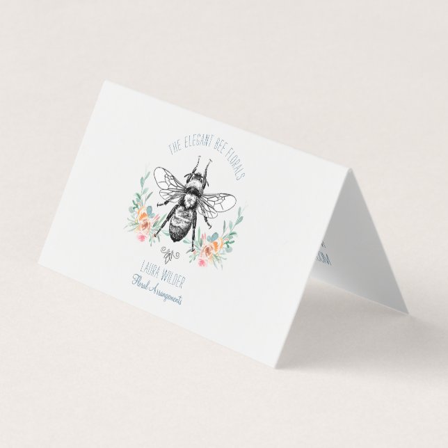 Elegant Bumble Bee Florist Floral Folded Business Card (Front)