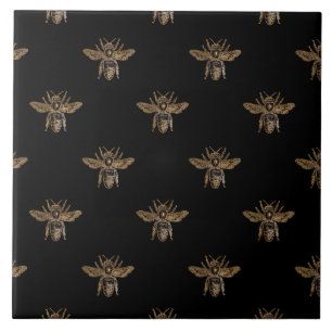 Elegant Bumble Gold Bee Black Background Ceramic Tile