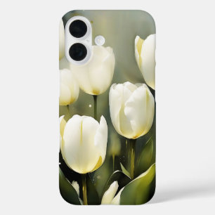 Elegant bunch of White Tulips in a Serene Garden iPhone 16 Case