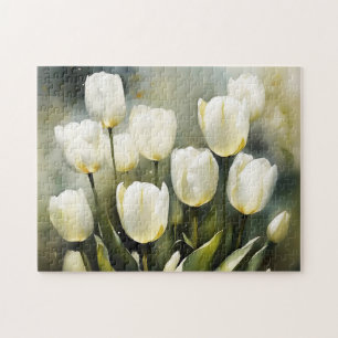 Elegant bunch of White Tulips  in a Serene Garden  Jigsaw Puzzle