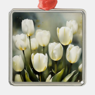 Elegant bunch of White Tulips  in a Serene Garden  Metal Ornament