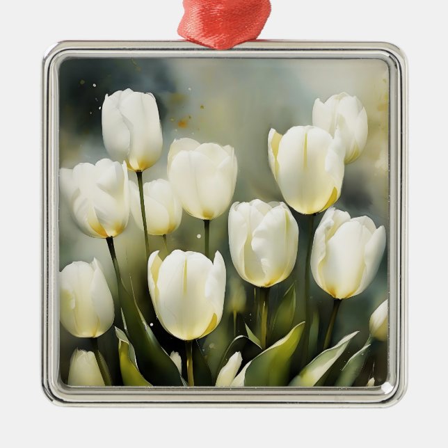 Elegant bunch of White Tulips  in a Serene Garden  Metal Ornament (Front)