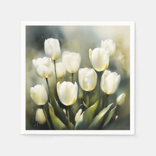 Elegant bunch of White Tulips  in a Serene Garden  Napkin