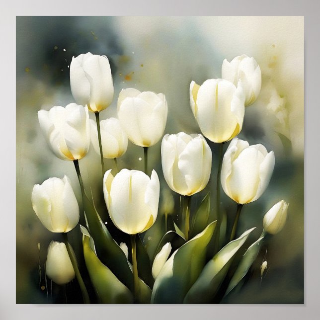 Elegant bunch of White Tulips  in a Serene Garden  Poster (Front)