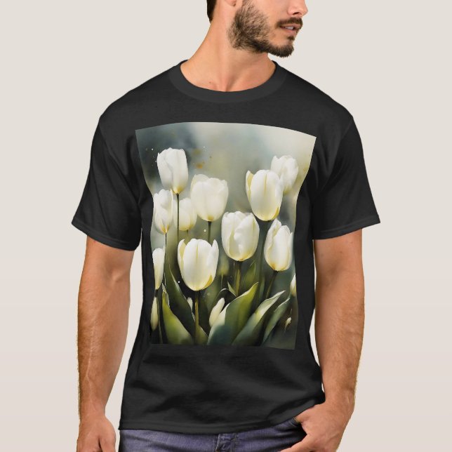 Elegant bunch of White Tulips  in a Serene Garden  T-Shirt (Front)