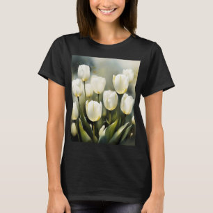 Elegant bunch of White Tulips in a Serene Garden T-Shirt