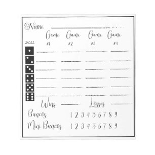 Elegant bunco score pad