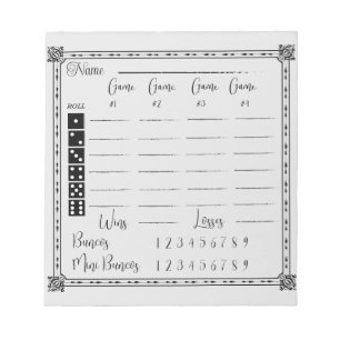 Elegant bunco score pad