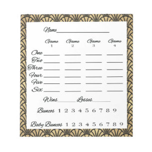 Elegant Bunco Score Sheet Art Deco Black Gold Notepad