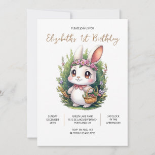 Elegant Bunny 1st Birthday Digital Invitation