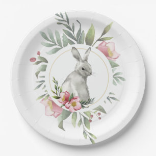 Elegant Bunny floral design Paper Plate