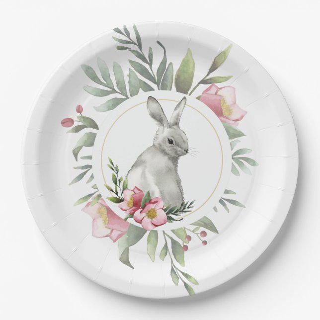 Elegant Bunny floral design Paper Plate (Front)