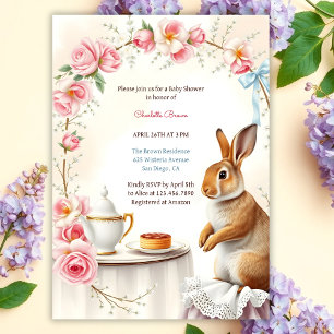 Elegant Bunny Floral Spring Tea Party Baby Shower Invitation