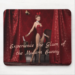 Elegant Bunny Girl on Red Velvet Curtain Mouse Pad