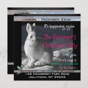 Elegant Bunny Snowy Night Christmas Party Invitation
