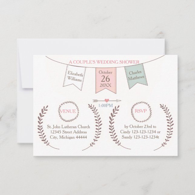 Elegant Bunting - 3x5 Couple's Wedding Shower Invitation (Front)