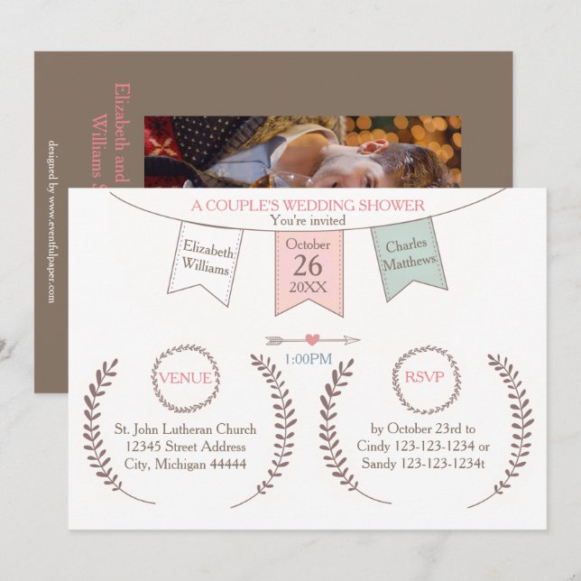 Elegant Bunting - Couple's Wedding Shower Invitation (Front/Back)