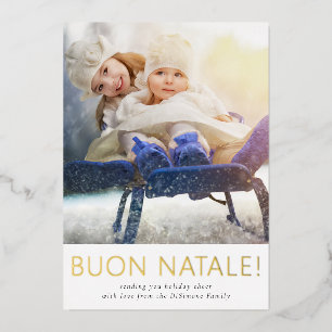 Elegant Buon Natale Family Photo Gold Foil Holiday Card