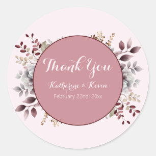 Elegant Burgandy and Dusty Rose Floral Wedding Classic Round Sticker