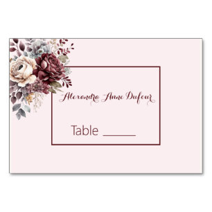 Elegant  Burgandy Blush Floral Wedding  Table Number