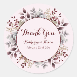 Elegant Burgandy  Dusty Rose Blush Floral Wedding  Classic Round Sticker