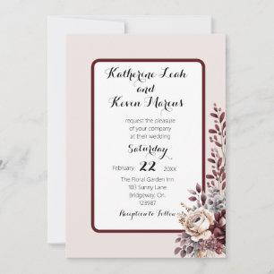 Elegant Burgandy Dusty Rose Floral Invitation