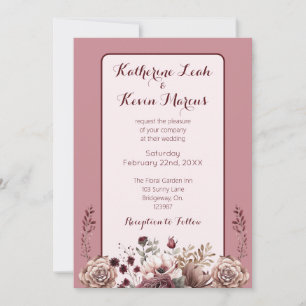 Elegant Burgandy Dusty Rose Floral Wedding Invitation