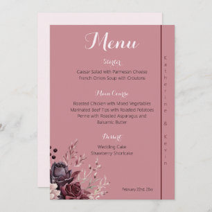 Elegant Burgandy Dusty Rose Floral Wedding Menu