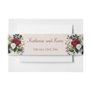 Elegant Burgandy Green Cream Floral Wedding Invitation Belly Band