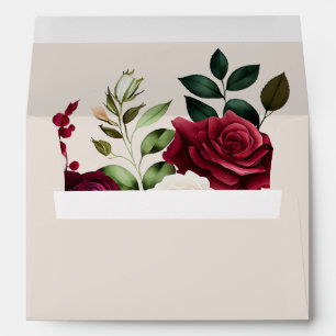 Elegant Burgandy Ivory Cream Floral Wedding Envelope