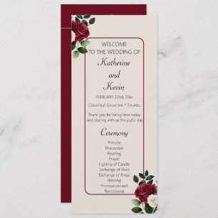 Elegant Burgandy Ivory Cream Floral Wedding Program