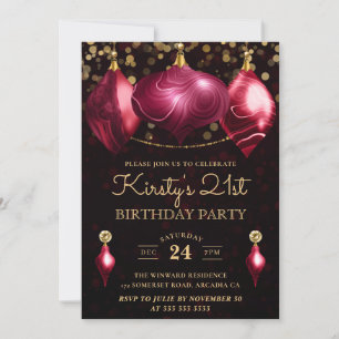 Elegant Burgundy Agate Baubles 21st Birthday Invitation