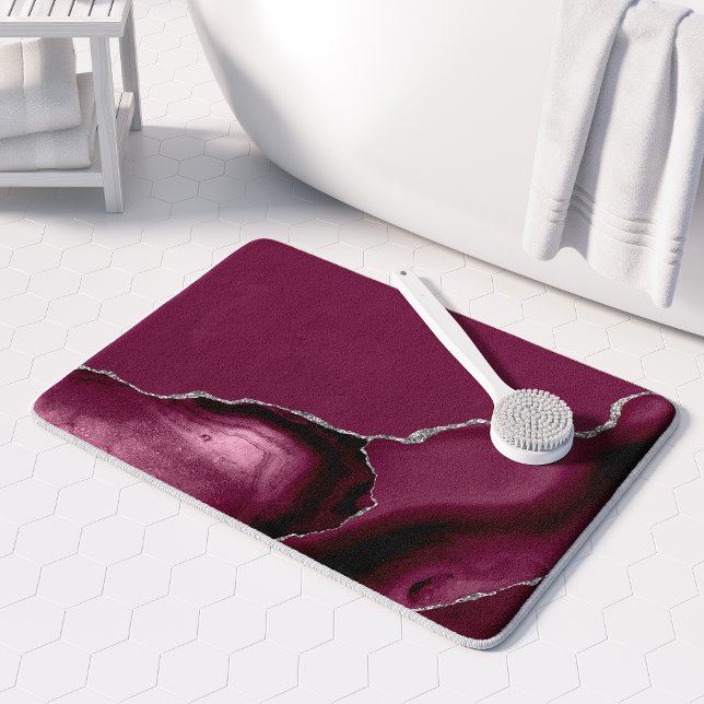 Elegant Burgundy Agate Silver Glitter Bath Mat (Creator Uploaded)