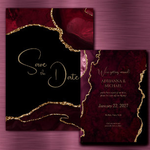Elegant Burgundy Agate Wedding Save the Date Invitation