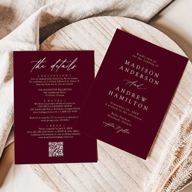 Elegant Burgundy All In One QR Code Wedding Invitation (Creator Uploaded)