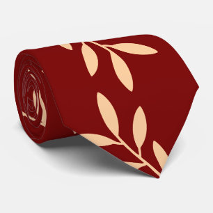 Elegant Burgundy and Beige Botanical Leaf Pattern Tie