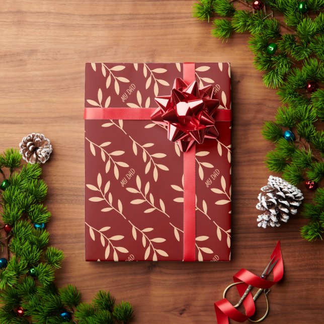 Elegant Burgundy and Beige Botanical Pattern Dad Wrapping Paper (Holiday Gift)