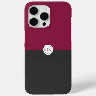 Elegant Burgundy and Black Monogram iPhone 15 Pro Max Case