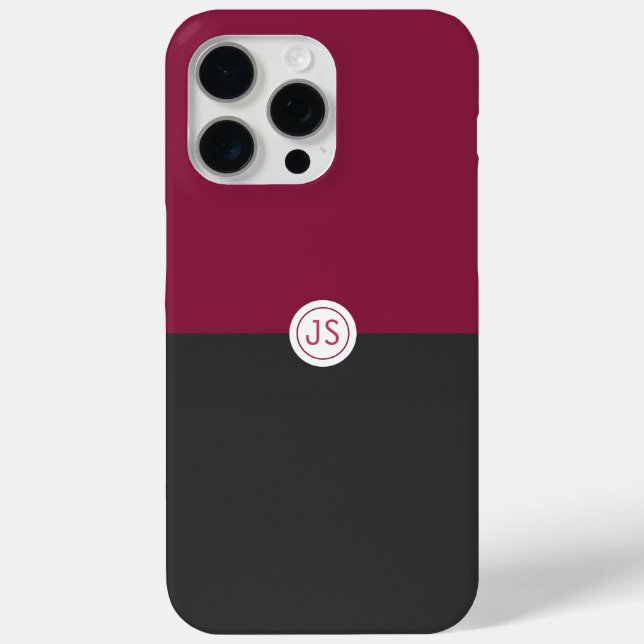 Elegant Burgundy and Black Monogram Case-Mate iPhone Case (Back)