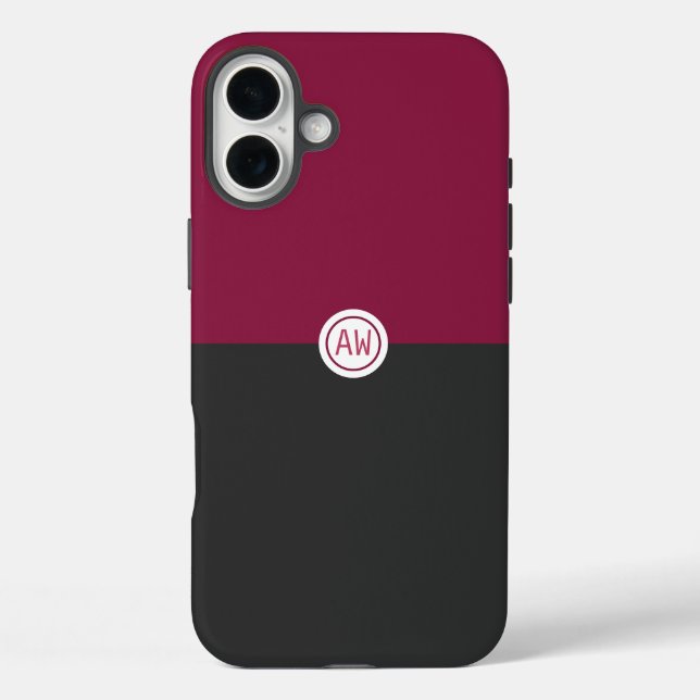 Elegant Burgundy and Black Monogram Case-Mate iPhone Case (Back)