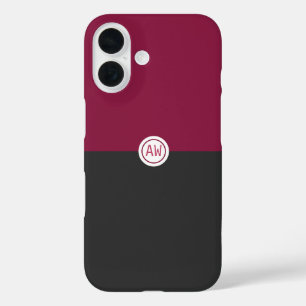 Elegant Burgundy and Black Monogram iPhone 16 Case