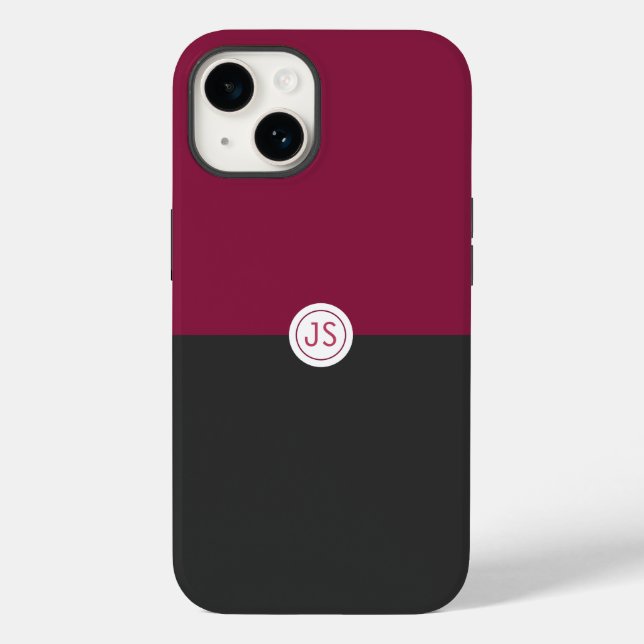 Elegant Burgundy and Black Monogram Case-Mate iPhone Case (Back)