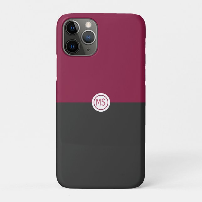 Elegant Burgundy and Black Monogram Case-Mate iPhone Case (Back)
