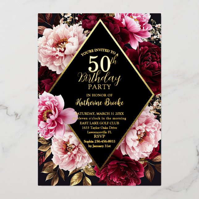 Elegant Burgundy and Blush Peony Floral Birthday (Front)