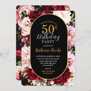 Elegant Burgundy and Blush Peony Floral Birthday Invitation