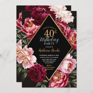Elegant Burgundy and Blush Peony Floral Birthday Invitation