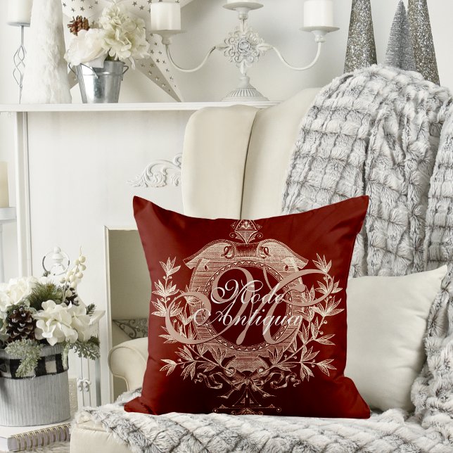 Elegant Burgundy and Cream Antique Chateau Chic Cushion (Creator Uploaded)