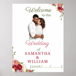 Elegant Burgundy and Crimson Blush Floral Wedding  Poster
