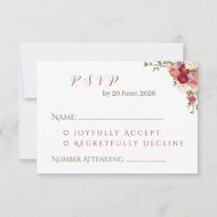 Elegant Burgundy and Crimson Blush Floral Wedding RSVP Card