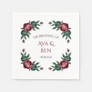 Elegant Burgundy and Emerald Peony Wedding Napkin